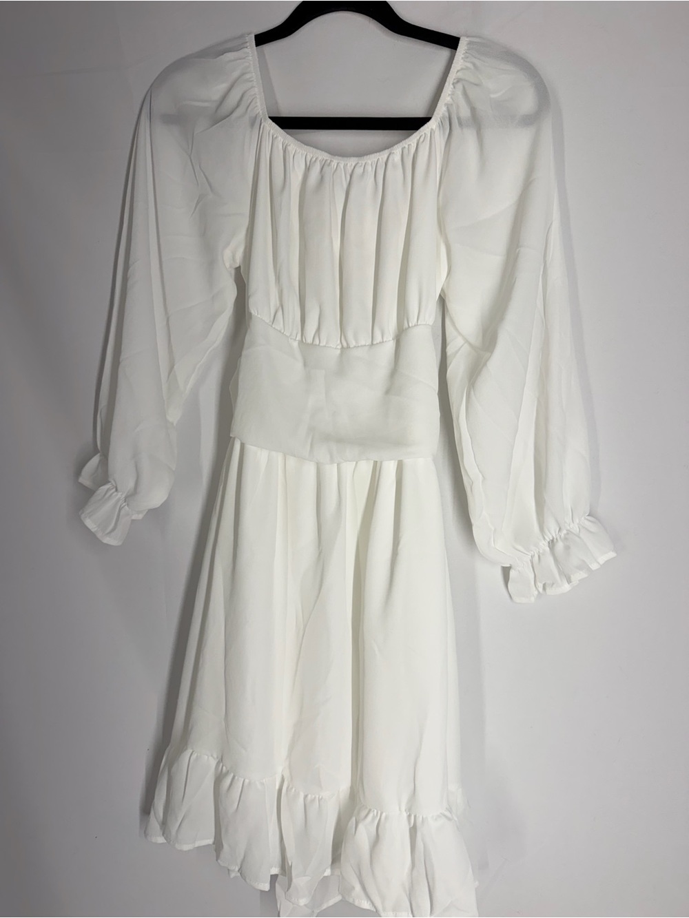 White Peasant Dress with Puff Sleeves